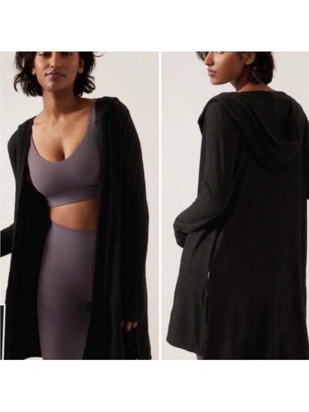 Athleta Harmony Pose Wrap Cardigan Black Size Small Hooded